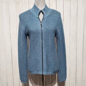 Sahalie S Blue Zip Front Cardigan Classic Cabin Rustic Minimalist Gorpcore Cozy